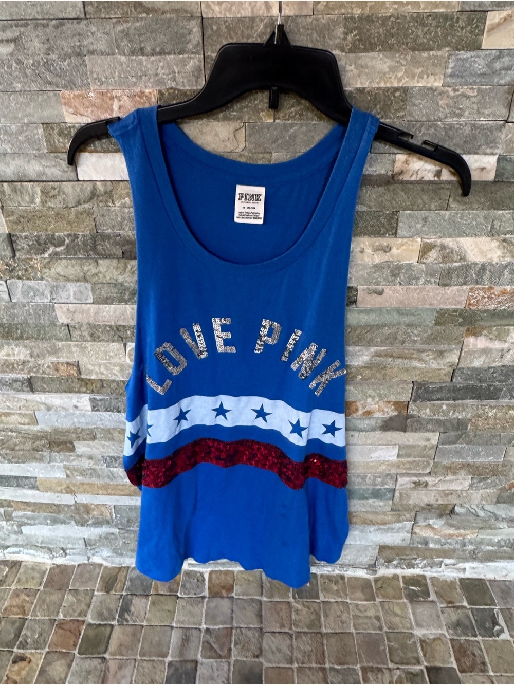 Love pink , red, white and blue sequence top